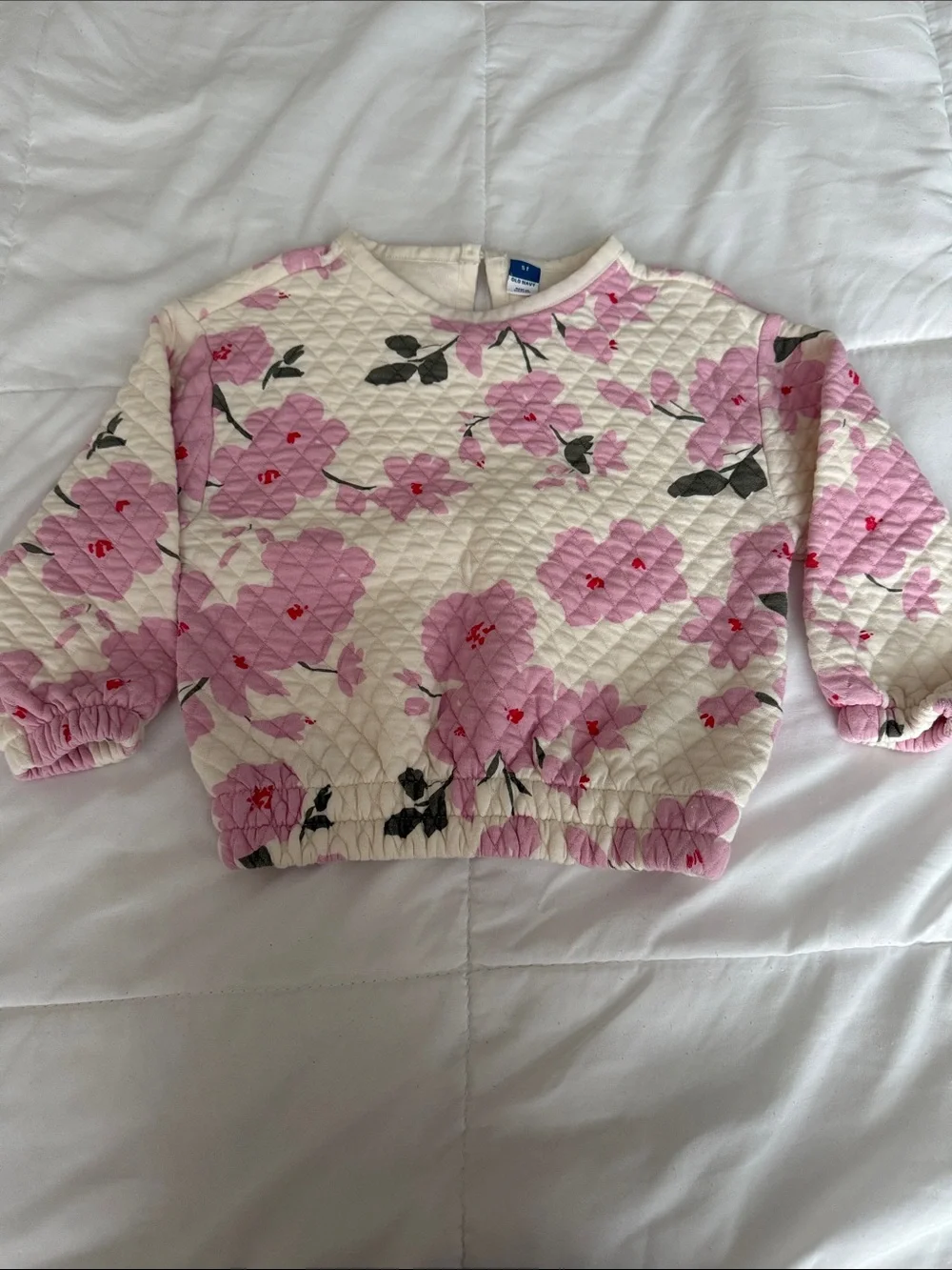 Old Navy Quilted Floral Crewneck Sweater - Pink & Cream